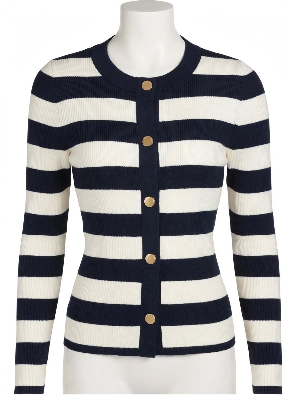 MICHAEL Michael Kors Navy and White Striped Crewneck Cardigan